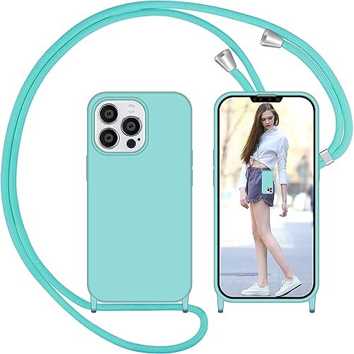 Nupcknn Liquid Silikon Handykette Hülle für iPhone 13 Pro Hülle Necklace(abnehmbar) Hülle mit Kordel zum Umhängen Handy Schutzhülle mit Band (Gletscher blau, 6.1)