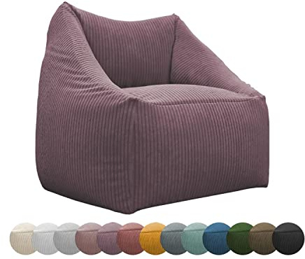 chilly pilley® Sitzsack Sessel in 2 Größen – Bequemer Bean Bag mit Bezug aus Cord, Leinenoptik oder wasserabweisendem Stoff – Moderner Loungesessel für Wohnzimmer, Kinderzimmer oder Terrasse (Lila)