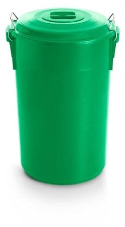 PLASVIDAVI Cubo de basura industrial reforzado verde con tapadera y asas. Capacidad 120 Litros. Especial exterior