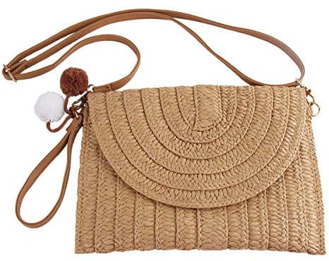 Taozoey Strohtasche, Korbtasche, Damen-Einschulter-Strohtasche, Reine handgemachte spinnende Schultertasche, Basttaschen Damen, Strandtasche, Korbtasche Klein, Boho Tasche