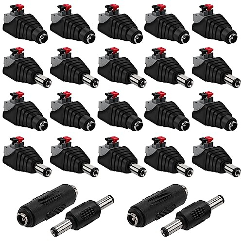 GTIWUNG 10 Paia Di Connettori Di Alimentazione DC Da 5,5 Mm X 2,1 Mm (Stile A Pulsante) 12V Spinotti Adattatori Maschio E Femmina + Accoppiatori Spina Jack