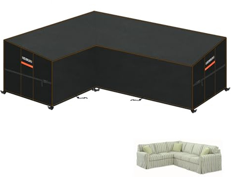 HEIMUNI Överdrag för Trädgårdsmöbler L-formade Soffor, Vattentät Hörnsoffa, Presenning med Ventilationsöppningar, Vindtätt Loungeskydd, Loungemöbler Skydd för L-form Lounge, 180 x 250 x 90 x 80/65cm