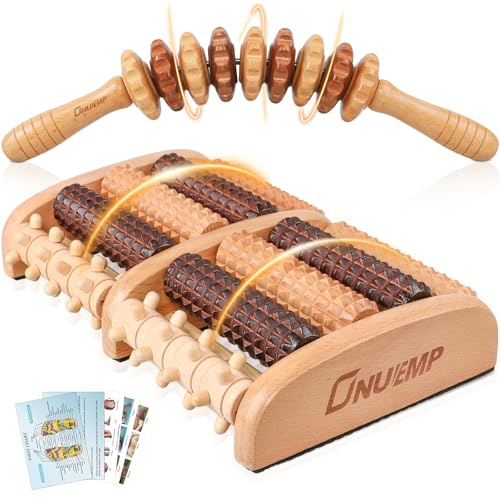 Fußmassage Holz Roller, Faszienrolle Holz mit Griff Maderotherapie Set Anti Cellulite Fußmassage Holzstab für Beine, Nacken, Körper, 2 Set, Buche