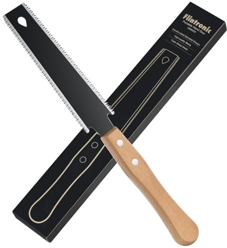 Flintronic Sega a Mano per Legno, Sega Doppio Bordi di 12/15 TPI con Manico in Legno, 12 Pollici Utensile da Uso Domestico Preciso, SK5 Lama, Fai da Te Strumenti di Falegnameria Taglienti e Leggeri