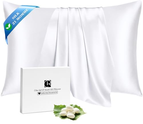 Ravmix Seidenkissenbezug 40x80 Maulbeerseide, für Haar & Haut, Weiß | Silk Pillowcase mit verstecktem Reißverschluss, mindert Knitterfalten und Frizz, natürlich kühl Atmungsaktiv Glatt, 1 Stück