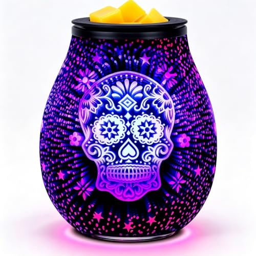 Bobolyn Glass Electric Oil Burner Wax Melts Burner Fragrance Scented Wax Candle Warmer Aroma Essential Oils Burner Melter for Home Office Bedroom Living Room Gifts - Skull