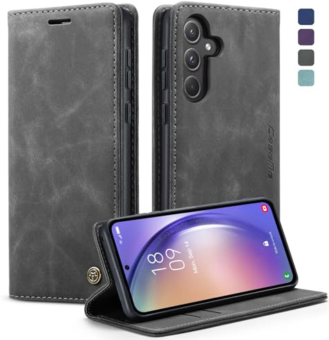 KZB Handyhülle für Samsung Galaxy A55 5G Hülle Premium Leder Klappbar Tasche Flip Case Magnet Kartenfach Standfunktion Klapphülle Schutzhülle für Samsung Galaxy A55 - Grau