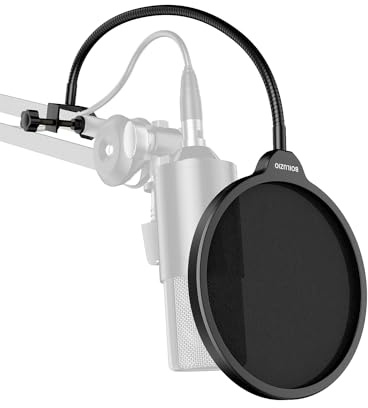 BOILUZIO Premium Microphone Pop Filter - Professional Sound Shield with Flexible Gooseneck Mount for Enhanced Audio Recording, Compatible with Blue Yeti, Blue Snowball, and More