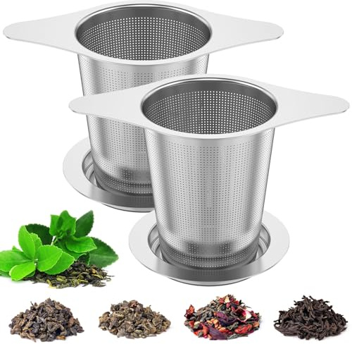 2Pcs Tea Infuser for Loose Tea, 304 Stainless Steel Tea Strainer with Lid and Double Handles, Large Capacity Tea Filter Ultra-Fine Mesh Tea Steeper Tea Infuser Basket Dishwasher Safe for Teapots Mugs