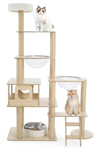 RUYICZB Rascador Moderno De Madera para Gatos, 158Cm, Estable Árbol Rascador con Sisal, Columnas Rascadoras para Gatos, Torres De Gatos con Casa para Gatos, Muebles para Gatos con Cápsula