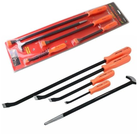 Heavy Duty Pry Lever Rod Bar Set with Orange Handles Includes Roll Head Bar - Black (5-Pieces)
