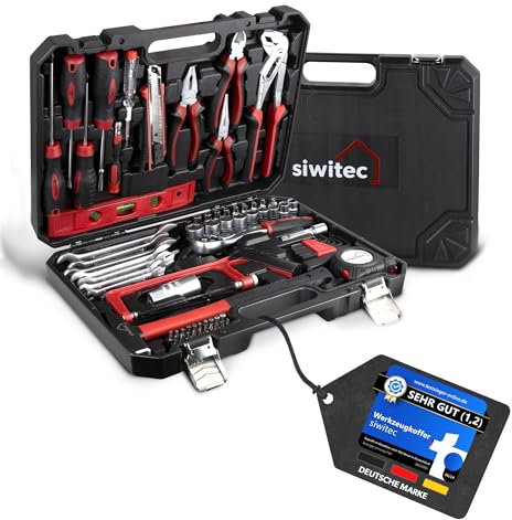 siwitec Werkzeugkoffer 95-teilig | Werkzeug Set CRV | Werkzeugkasten gefüllt mit Zangen, Schraubendrehern, Schlüsselsatz uvm | Haushaltswerkzeugkoffer