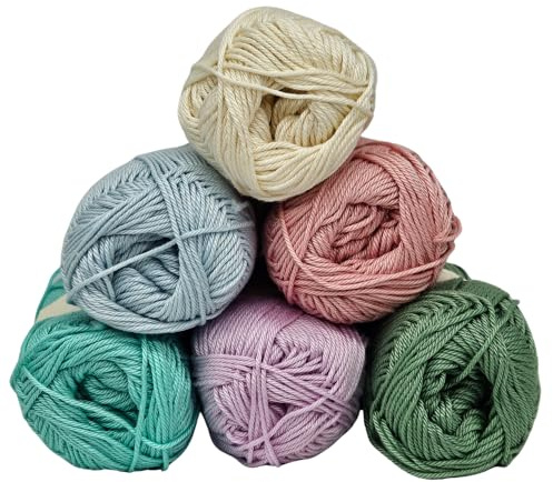 Kit Granny Square di gomitoli di cotone, 50 g x 6, piastrelle colori naturali per coperte e uncinetto, in morbido cotone mercerizzato (foresta incantata)
