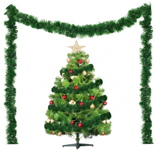Weihnachtsgirlande Weihnachten Grün 12 Meter - Künstliche Tannengirlande Ø 9 cm,Christmas Girlande Weihnachtsbaumschmuck Deko Lametta für Kaminsims,Treppe,Kamin, Weihnachts,Indoor,Outdoor