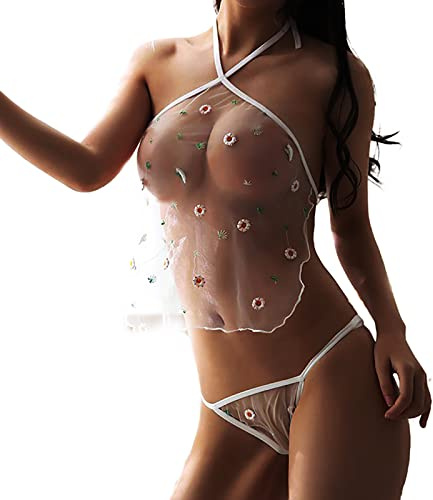 Dinglong Costume sexy da donna, erotico, biancheria intima a due pezzi, maglia collo, grembiule da donna, sexy, sexy, da donna, erotico, mutandine aperte, set sexy da donna, sexy da donna, erotico,