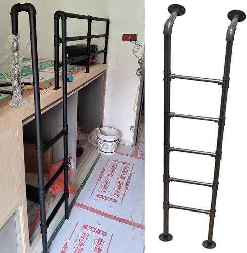 AYVADA Hochleistungsleiter für Etagenbetten, 2 m, 2,6 m hoch, gerade Dachbodenleiter, Schwarze Ausstiegsleiter aus Schmiedeeisen für Hochbetten, Außendeck, Wohnmobil-Apartments, Tragkraft 110 cm