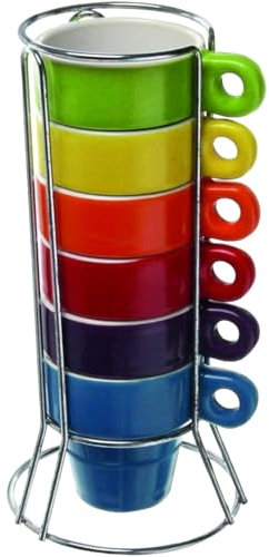 Quailitas Stackable Set of 6 Colourful Ceramic Espresso Mugs