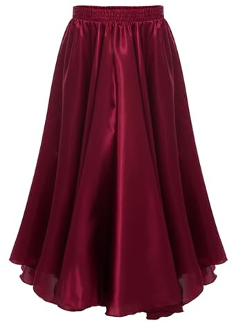 Rswnyirn Mädchen Tanzrock Lang Spanisches Flamenco Rock Chiffon Maxirock Swing Bauchtanz Rock mit Gummizug Einfarbig Kinder Bühne Tanzkleidung