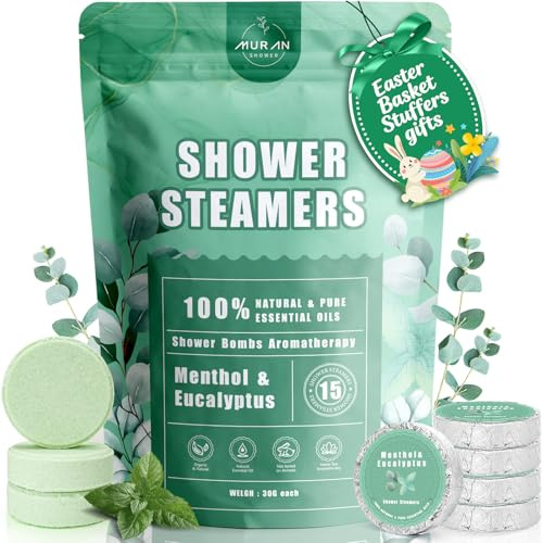 Shower Steamers Aromatherapy 15-Pack Shower Bombs Gifts for Wife, Organic Menthol & Eucalyptus for Shower Natural Essential Oil,Mothers Day Gifts for Mom Wife Women Men Bath Stress Relief