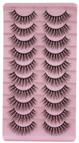 Zepiqor - Pestañas falsas naturales (10 pares, 3D, postizas, ojo de gato, reutilizable, falso, esponjoso, Mink Fluffy Eyelashes