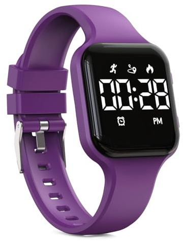 Focwony Kids Digital Watch Steps Counter Waterproof Fitness Tracker Wristwatch with Pedometer LED Display Stopwatch for Kids Boys Girls Teenager (Grape Purple)