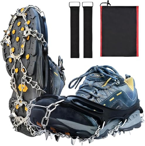 Ice Cleats Traction Snow Grips - 19 Stainless Steel Spikes Crampons for Hiking, Fishing, Walking, Climbing (19 Stainless Steel Spikes, Large)