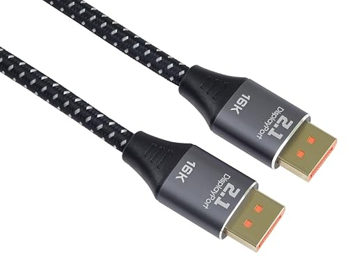 PremiumCord Câble 16K DisplayPort 2.1 M/M, Mâle vers Mâle, 80Gbps, Vidéo 16K@60Hz, 10K@60Hz, 8K@165Hz 2160p, HDCP 2.2, Connecteurs Plaqués Or, Tresse de Câble Textile, Longueur 1 m