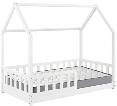 Set de Cama Infantil Cabaña ''Bosco'' Blanco 90x190cm + Colchón SERENIA 90x190cm (Altura 17cm), Transpirable, Adaptable y Atérmico