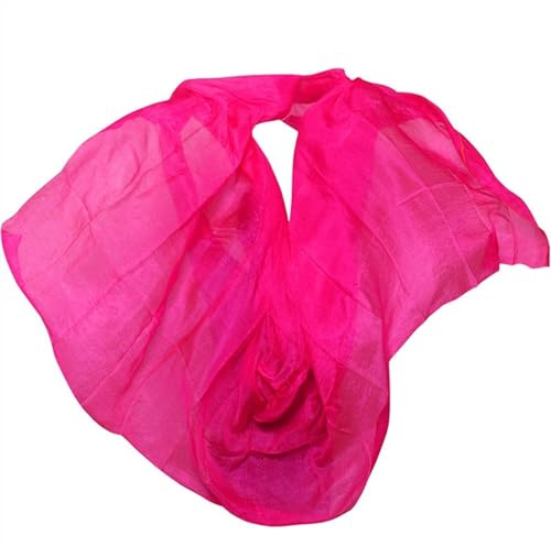 AHUFGN Voile Danse Orientale Danse du Ventre Voile de Soie Dégradé Châle Performance Écharpe Fabriqué à la Main en Soie véritable Naturelle Jeté à la Main Femmes Adultes.(Fuchsia,270x114cm)