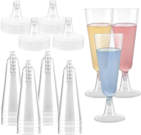 AHAQU 100PCS Plastic Champagne Flutes, 150ml/5oz Reusable Plastic Prosecco Flutes, Clear Plastic Champagne Glasses for Weddings, Christmas, Birthdays, Party, Home, Bar