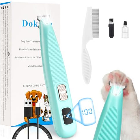 Pfotentrimmer für Hunde, Hundepfoten Trimmer mit LED-Licht, Pfoten Rasierer für Hunde mit 2-Gang, 50 dB Ultrageräuscharm, USB Hundeschermaschine Leise für Pfoten, Augen, Ohren, Gesicht (Grün)
