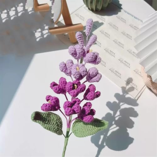 Vsadsau Ramo de flores artificiales tejidas a mano de color lila con hojas 02