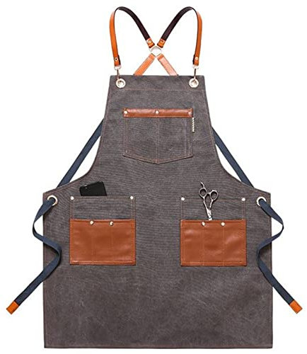 MYXJX Schürze, Werkzeugschürze, Segeltuch, Küchenschürzen, Chef-Arbeitsschürze, Bar, Geschäft, Cafés, Schönheitsschürze for Männer und Frauen(Grijs)