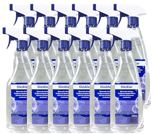 Glasklar Fensterwäsche [2 × 500 ml] oder [12 × 500 ml] Glanzvoller Reiniger für Glas und glatte Flächen löst Fett und Schmutz streifenfrei; Glasreiniger für Fliesen, Spiegel, Dusche (12)