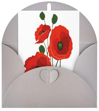 Premium-Grußkarten mit Mohnblumen-Druck, mit grauen Umschlägen, schimmernde Geburtstags-, Weihnachts- und Hochzeitskarten, innen blanko.