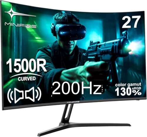 Minifire Gaming Curved Monitor 27 Pollici MFG27C1 200Hz 1Ms 120% sRGB Monitor con Sprecher 1920 * 1080 VA Panel (MFG27C1 con cavo HDMI)