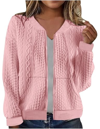 Cardigan Sweaters for Women UK Full Zip Jacket Long Sleeve Sweatshirt with Pockets Cable Knit Coat Lightweight Elegant Fall Outfits Casual Pullover Bolero Ladies Jacket Coat for Daily