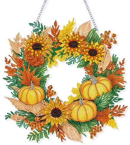 Diamond Painting Herbst Bilder Set, Diamond Painting Anhänger Herbstliche Girlande Acryl Basteln, Diamant Malerei Fensterbilder Für Herbstdekoration Fenster Hängend Deko, Diamantmalerei Türkranz (C)