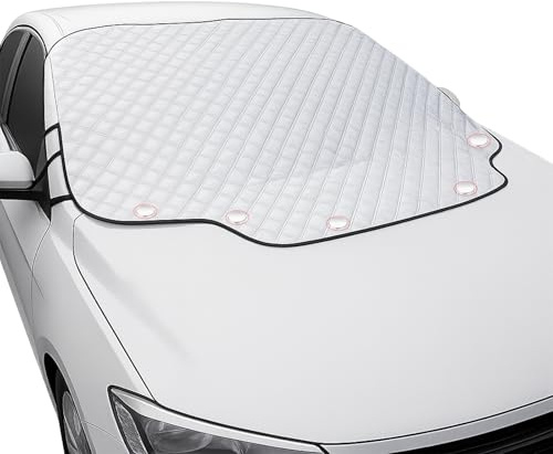 KELAV Couverture de Pare-Brise Magnétique 5 Aimants, Protection Hiver Contre Givre, Neige, Glace, Bâche Solaire UV Été, Repliable avec Pochette, Universelle Voiture, SUV, Berline​