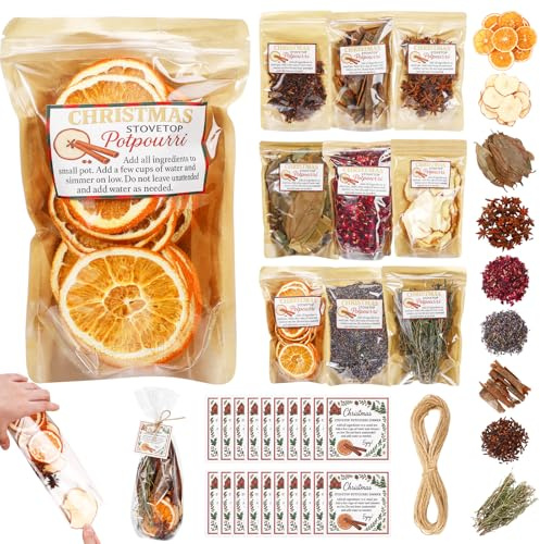 Loopeer Potpourri-Simmer-Set, 465 g, DIY, Weihnachten, Herd, Potpourri mit Karte, transparenter Beutelanhänger, Weihnachtsduft, Winterherd, Duftzutaten für Zuhause, Duft, Einweihungsgeschenk, 9 Stück
