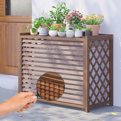 Cache Climatiseur Exterieur Bois Couvre Climatiseur Bois Marron Pour L'extérieur Cadre D'affichage Rangement Pour Plantes Grande Couverture Pour Climatiseur Support Pour Fleurs Pour Climatiseur(L)