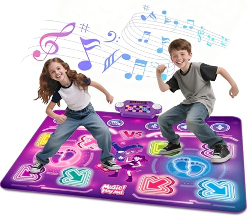 Amy & Benton Upgraded 2-Player Dance Mat for Toddlers 3-5, Dance Mat Toys for 4-8 Year Old Kids, Light Up Play Mat 8-Button with Bluetooth, Electronic Music Games Birthday Gifts for Girls Boys