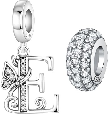 PANPOKI 2 st bokstavsberlocker silver alfabet initial berlocker pärlor för armband hängen smycken europeiska armband halsband smycken gåva för kvinnor, Universal Kompatibilität Charms, Sterlingsilver