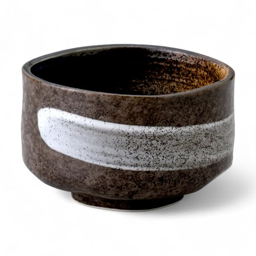 WELL ORIGIN Handmade Ceramic Matcha Tea Bowl Authentic Japanese Tea Ceremony Pottery, Mino Ware Made in Japan, Shinnishiki Brush