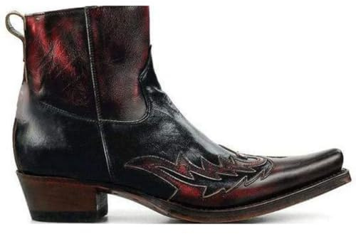 Generico Uomo Punta Appuntita Stivaletti alla Caviglia Pelle PU Stivali da Cowboy Western Tacco A Blocco Vintage Scarpe da Vestito,Nero,46 EU