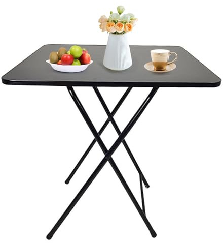 Table pliante 60 x 70 cm, table de salle à manger carrée pour utilisation intérieure et extérieure, tables d'appoint camping en forme X, petit bureau domicile, plateau TV, pique-nique, Noir 60 cm