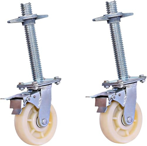 DRFGNF Juego de 2 Ruedas giratorias industriales de 15 cm con vástago roscado para Andamios. Ruedas con Doble Freno para Obras y mobiliario.