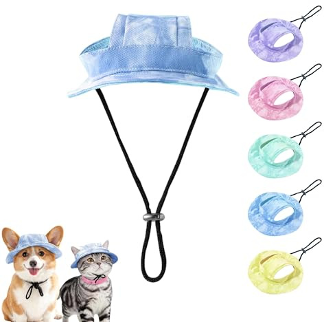 Hunde Sonnenhut & Cappy, Hundebaseballkappe Hundemütze Sommer, Hut für Hunde & Katzenhut mit 2 Ohrlöchern, Hundebucket-Hut Sonnensicher für S/M/L (blau, M)