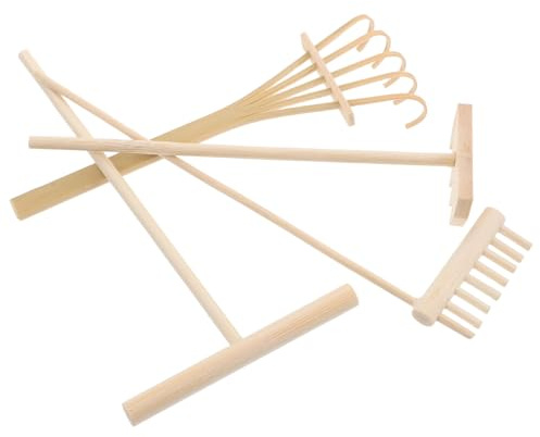 Veemoon Ensemble de 4 Mini Râteaux de Jardin Zen en Bambou, Outils pour Bac à Sable Zen Décoratif, Kit Compact pour Décoration de Table de Bureau, Râteaux Multifonctions pour Jardin