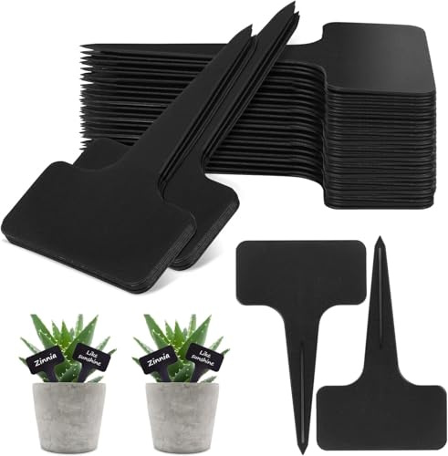 hankousi Lot de 120 étiquettes pour plantes en ardoise - Marqueurs de jardin noirs en forme de T et étiquettes en plastique imperméables pour plantes d'extérieur et jardin d'herbes aromatiques (6 x 10